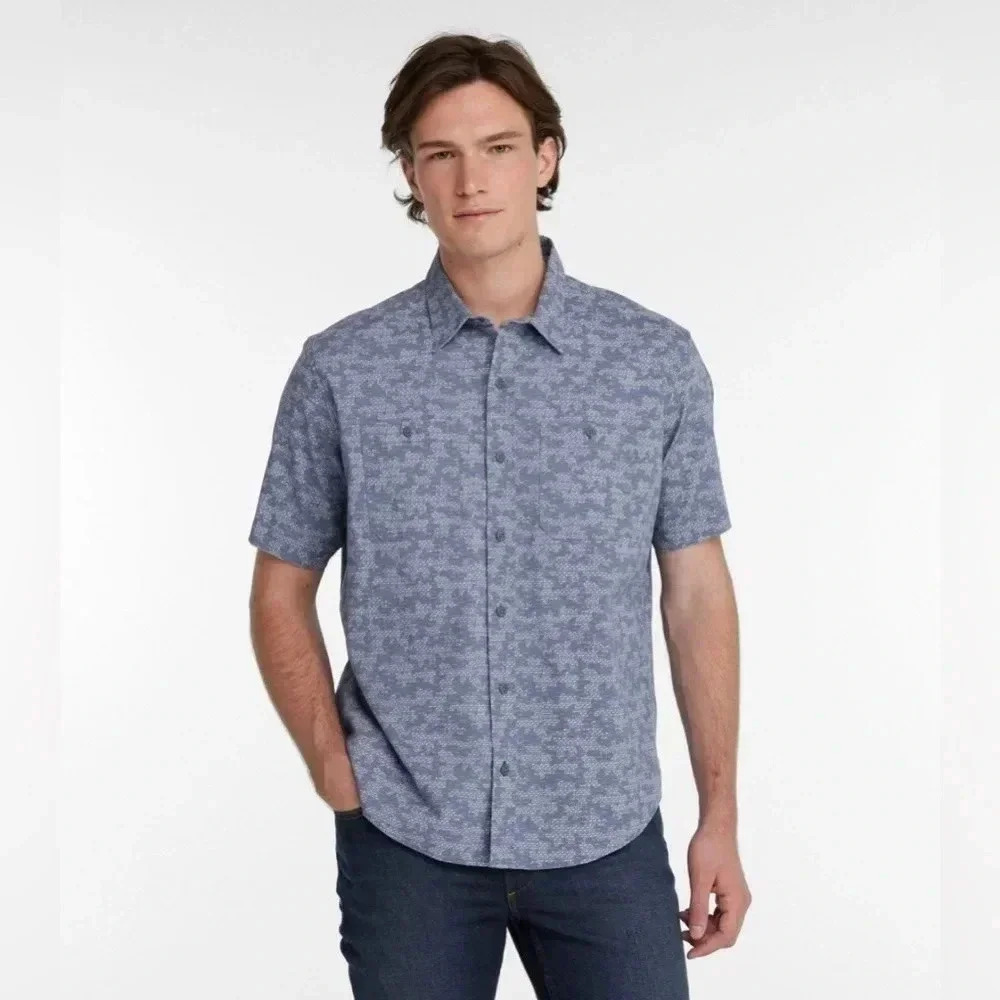 L.L. Bean Lakewashed Camp Shirt, Short-Sleeve, Traditional Untucked‎ Fit Sz XL